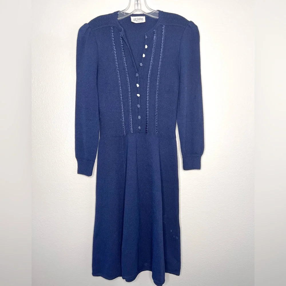 St. John by Marie Gray Vintage Navy Blue Wool Dark academia dress M